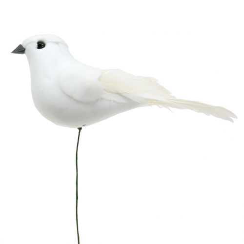 Floristik24 Sierduiven op draad wit 11cm 6st
