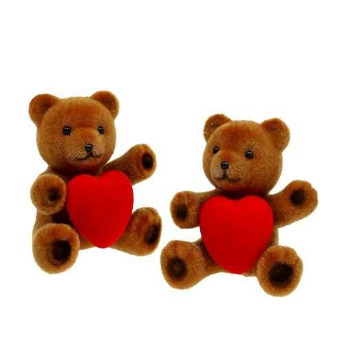 Floristik24 Teddy flocked 10cm met hart 6st