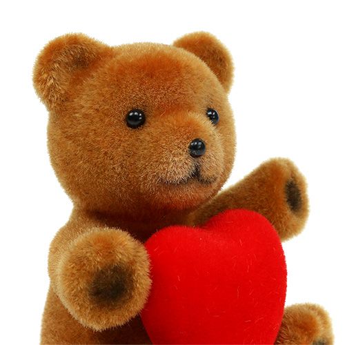 Floristik24 Teddy flocked 10cm met hart 6st