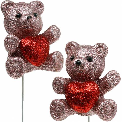 Floristik24 Decoratieve plugbeer met hart, Valentijnsdag, bloemenplug glitter 9 st.