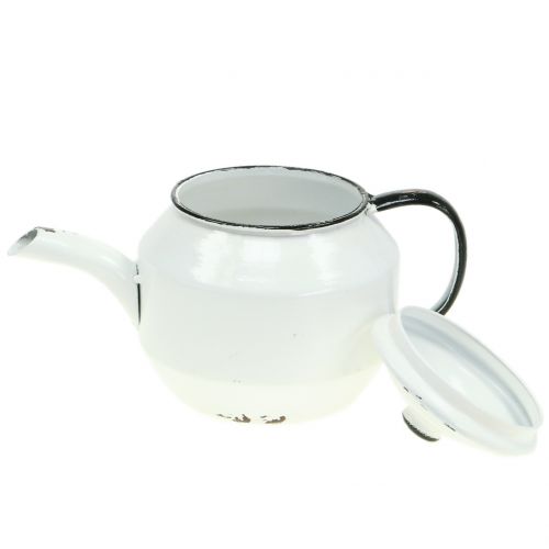 Floristik24 Metalen theepot vintage wit, zwart H14cm