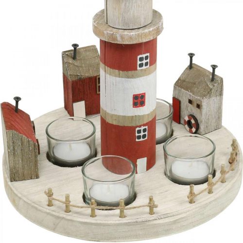 Floristik24 Lighthouse waxinelichthouder rood, wit 4 waxinelichtjes Ø25cm H28m