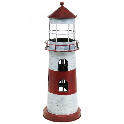 Floristik24 Theelicht vuurtoren metaal decoratie maritiem rood, wit Ø14cm H41cm