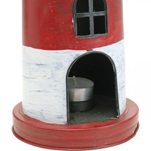 Floristik24 Theelicht vuurtoren metaal decoratie maritiem rood, wit Ø14cm H41cm