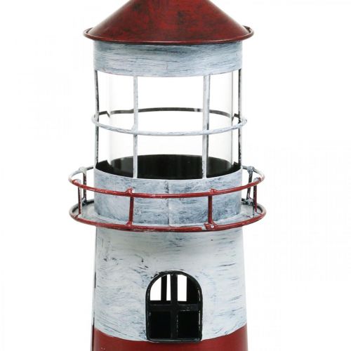 Floristik24 Theelicht vuurtoren metaal decoratie maritiem rood, wit Ø14cm H41cm