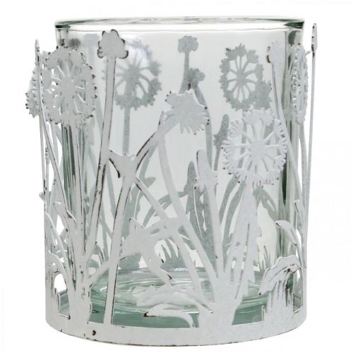 Floristik24 Lantaarn met paardebloemen, tafeldecoratie, zomerdecoratie shabby chic zilver, wit H10cm Ø8.5cm