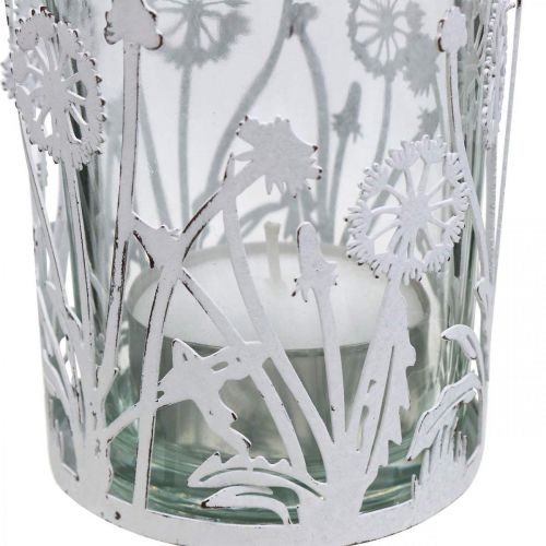 Floristik24 Lantaarn met paardebloemen, tafeldecoratie, zomerdecoratie shabby chic zilver, wit H10cm Ø8.5cm