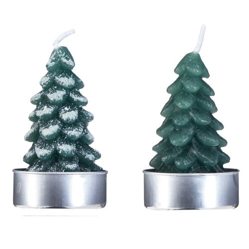 Artikel Theelichtjes kerstboom groen besneeuwd 6,5cm 8st