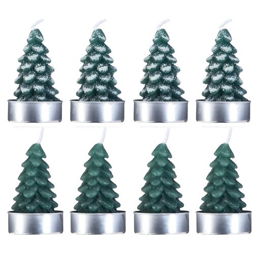 Artikel Theelichtjes kerstboom groen besneeuwd 6,5cm 8st
