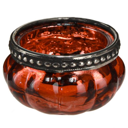 Floristik24 Theelichtglas antiek rood zilver met metalen rand Ø6cm H3,5cm