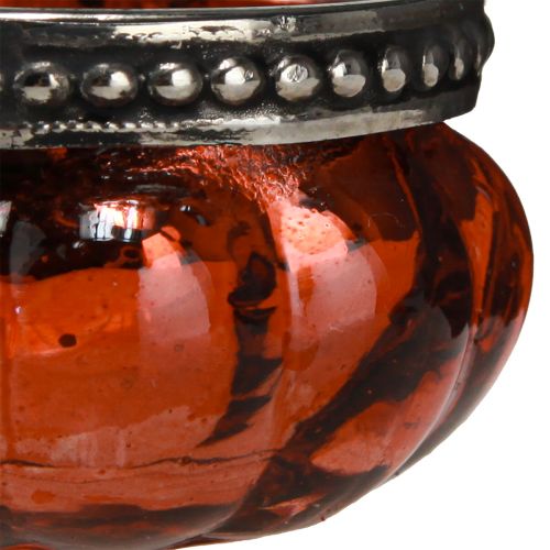 Artikel Theelichtglas antiek rood zilver met metalen rand Ø6cm H3,5cm