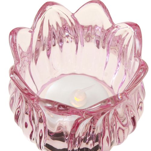 Floristik24 Theelichtje glas bloemenlantaarn glas 3 kleuren Ø7cm H7cm 6st