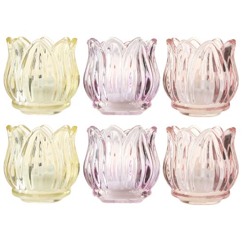 Floristik24 Theelichtje glas bloemenlantaarn glas 3 kleuren Ø7cm H7cm 6st