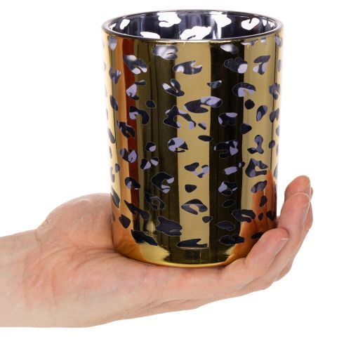 Glazen theelichthouder met luipaardprint voor tafeldecoratie, 12 cm | Floristik24.nl