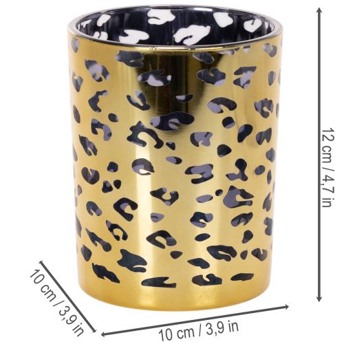 Glazen theelichthouder met luipaardprint voor tafeldecoratie, 12 cm | Floristik24.nl