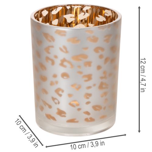 Artikel Glazen theelichthouder met luipaardprint, 12 cm