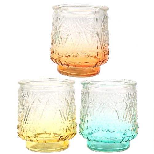 Floristik24 Theelicht glas oranje / geel / turkoois Ø8cm 3st