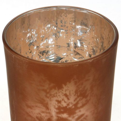 Floristik24 Glazen lantaarn, theelichtje glas met bladmotief, herfstdecoratie Ø8cm H9cm 2st