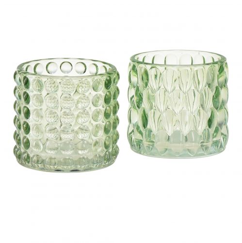 Floristik24 Theelichtglas groene lantaarn getint glas Ø9,5cm H9cm 2st