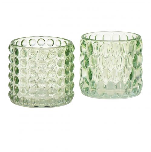 Floristik24 Theelichtglas groene lantaarn getint glas Ø9,5cm H9cm 2st
