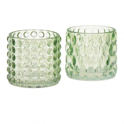 Theelichtglas groene lantaarn getint glas Ø9,5cm H9cm 2st