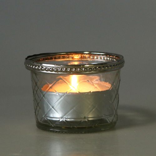 Floristik24 Theelicht glas diamant met metalen rand Ø8cm H5.5cm 4st