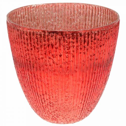 Kaarsglas lantaarn rood glas deco vaas Ø21cm H21.5cm