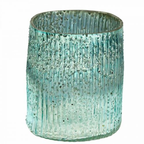 Floristik24 Theelicht glas blauwe lantaarn glazen tafeldecoratie 12cm