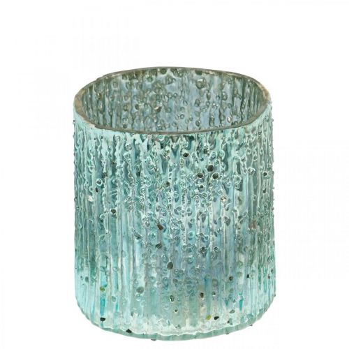 Floristik24 Theelicht glas blauwe lantaarn glas kaars decoratie 8cm