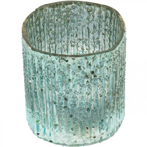 Floristik24 Theelicht glas blauwe lantaarn glas kaars decoratie 8cm