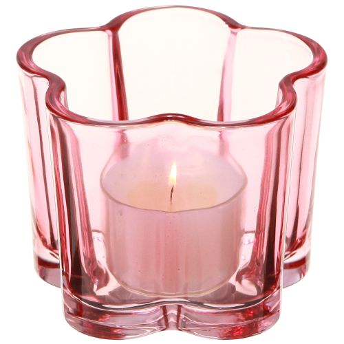 Theelichthouder bloem theelicht glas roze Ø7,5cm H6cm 6 stuks