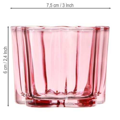 Artikel Theelichthouder bloem theelicht glas roze Ø7,5cm H6cm 6 stuks