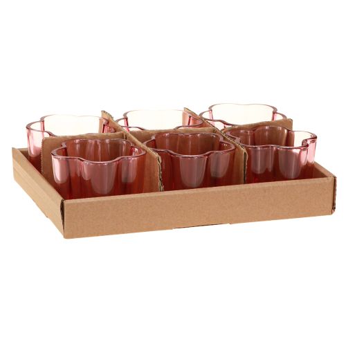 Artikel Theelichthouder bloem theelicht glas roze Ø7,5cm H6cm 6 stuks