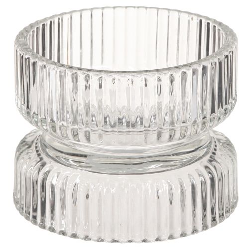 Theelichthouder geribbeld glas decoratief helder Ø9cm H7cm 4 st