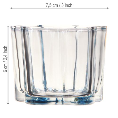 Artikel Theelichthouder glas bloem theelicht glas blauw Ø7,5cm H6cm 6 stuks