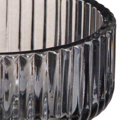 Artikel Theelichthouder glas decoratief geribbeld grijs getint Ø9cm H7cm 4 st