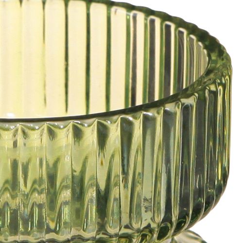 Artikel Theelichthouder glas decoratief geribbeld groen Ø9cm H7cm 4 st