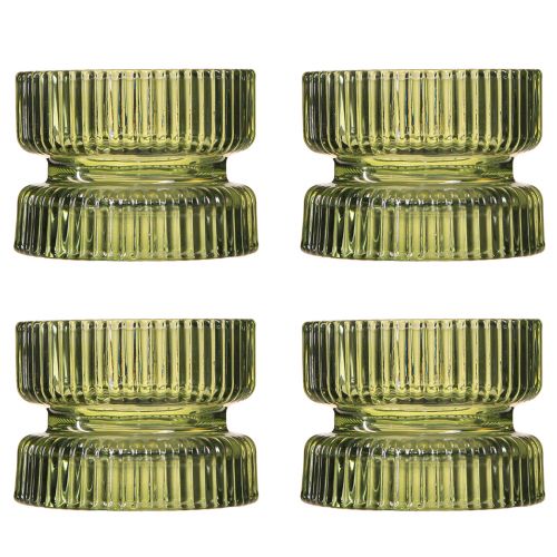 Artikel Theelichthouder glas decoratief geribbeld groen Ø9cm H7cm 4 st