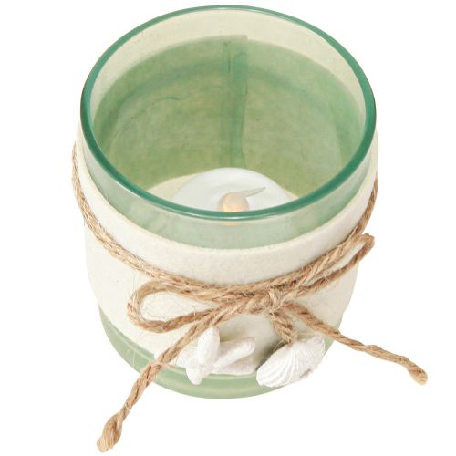 Artikel Theelichthouder glas maritiem theelicht blauw groen wit 7,5cm 3st