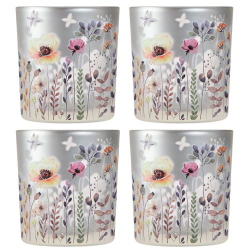 Artikel Theelichthouder glas klaproos vlinder gekleurd 8cm 4 st