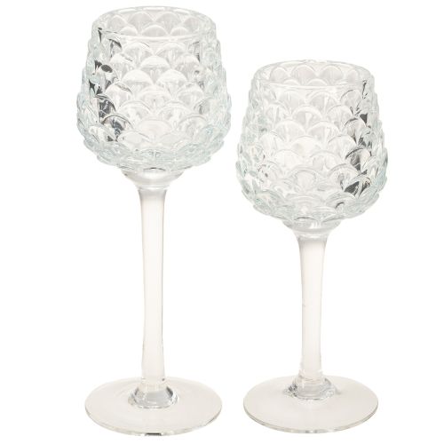 Theelichthouder glazen kegel met voet H19,5/22,5cm set van 2