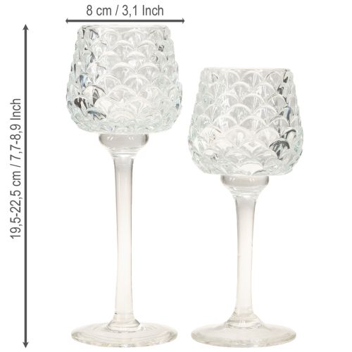 Artikel Theelichthouder glazen kegel met voet H19,5/22,5cm set van 2