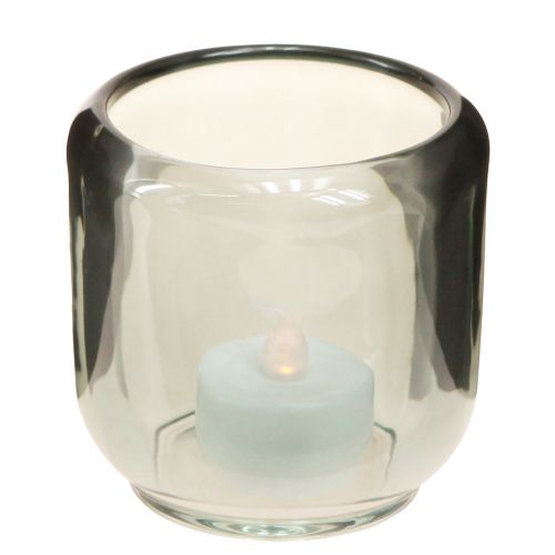 Artikel Theelichthouder glas in grijs groeven decor 8cm 6 st.