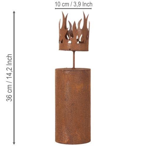Theelichthouder, kaarsvormig, roestdecoratie, metaal met patina, H36cm | Floristik24.nl