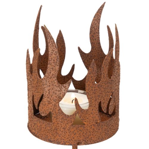 Theelichthouder, kaarsvormig, roestdecoratie, metaal met patina, H36cm | Floristik24.nl