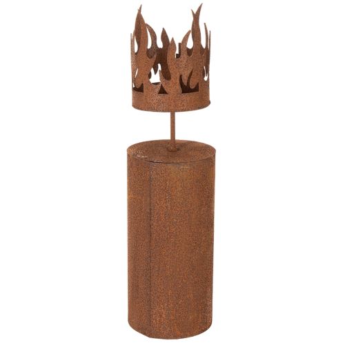Theelichthouder, kaarsvormig, roestdecoratie, metaal met patina, H36cm | Floristik24.nl