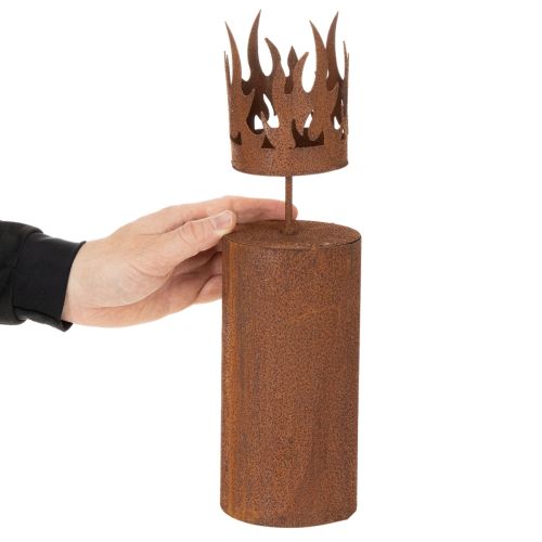 Theelichthouder, kaarsvormig, roestdecoratie, metaal met patina, H36cm | Floristik24.nl