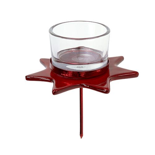 Floristik24 Waxinelichthouder rode stervorm met glas Ø10cm H10.5cm 2st