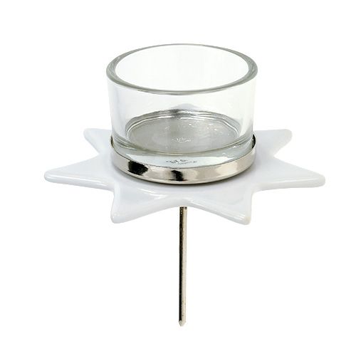 Floristik24 Theelichthouder wit stervorm met glas Ø10cm H10.5cm 2st