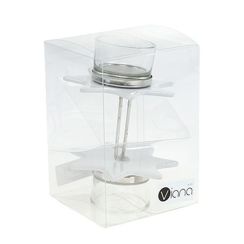 Floristik24 Theelichthouder wit stervorm met glas Ø10cm H10.5cm 2st